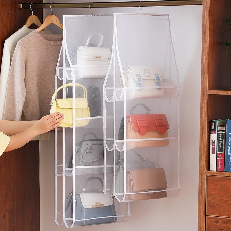 

Bag Storage Hanging Bag Wardrobe Hanging Double Body Bag Rack Mesh Dustproof Multi-layer Perspective Storage Bag