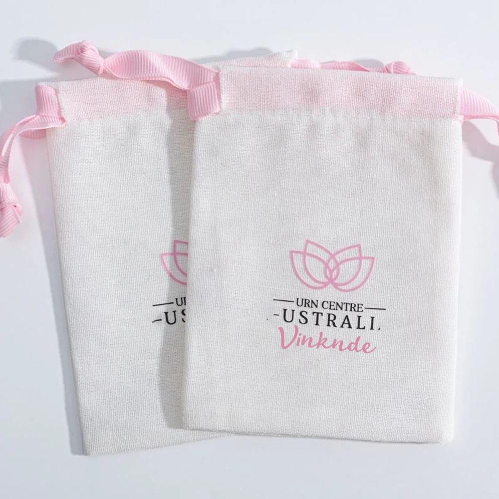 Borsa per imballaggio di rossetti per gioielli con coulisse in tela di fascia alta Borsa regalo in cotone di lino per trucco cosmetico con logo personalizzato stampato