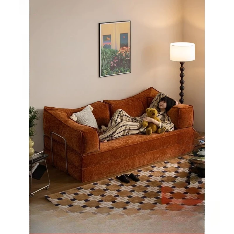 

Retro small apartment living room folding sofa bed, modular fabric sofa