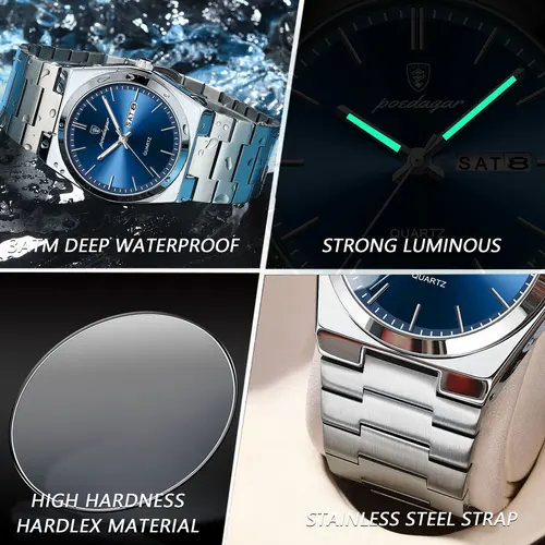 Imagen 2 del producto POEDAGAR, relojes de alta calidad para hombre, reloj luminoso resistente al agua de acero inoxidable para hombre, reloj de cuarzo de negocios de lujo con fecha y semana para hombre