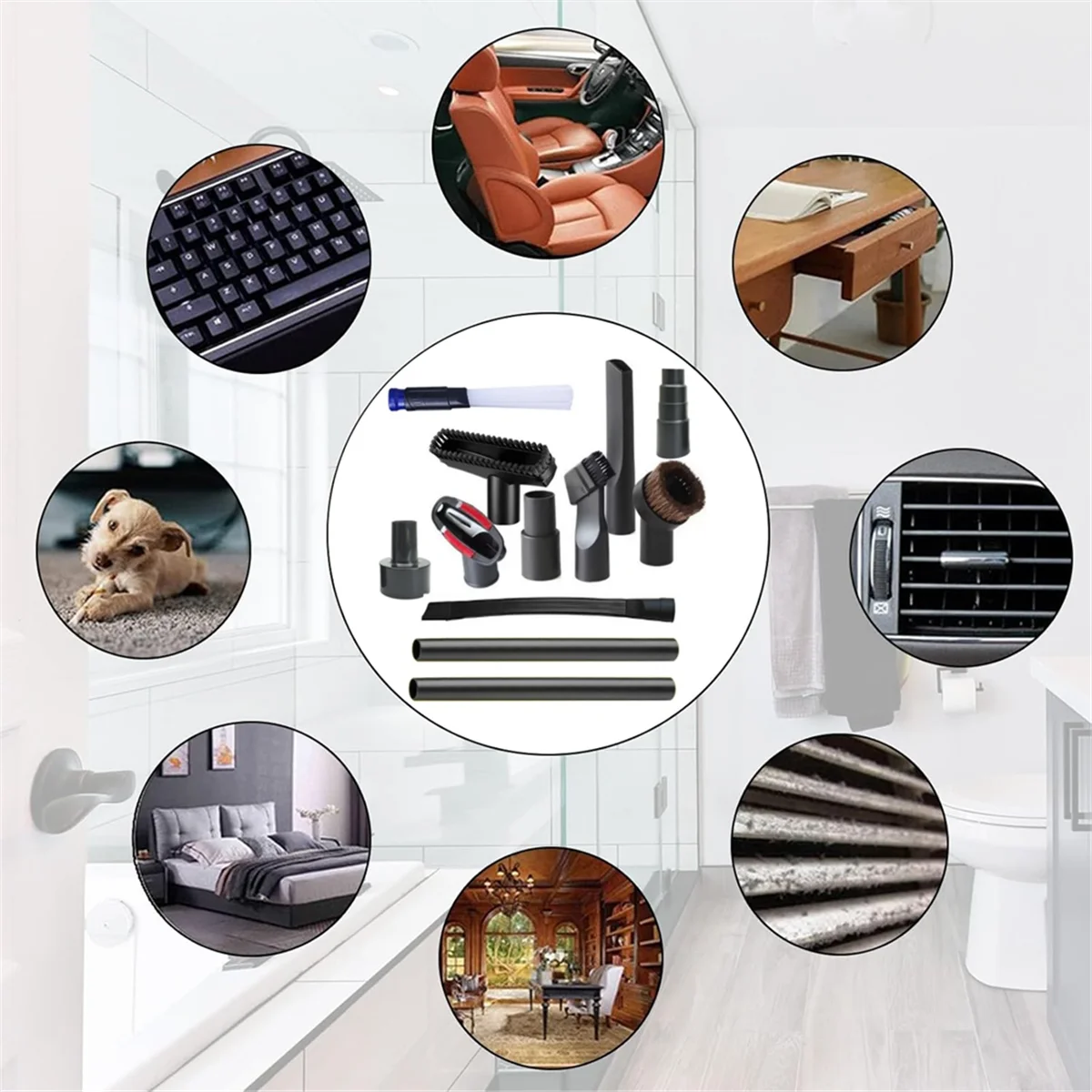 ABKR 12PCS Accessori per aspirapolvere universali Aspirapolvere da 1-1/4 pollici Spazzola di prolunga Bacchetta Ugello Bocchetta per fessure Bagnato Asciutto