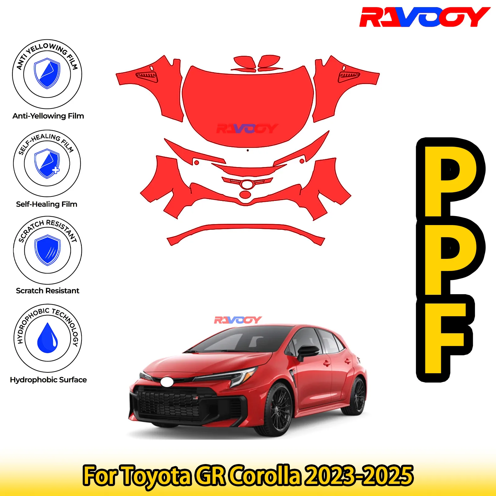 

Для Toyota GR Corolla 2023-2025 глянцевая матовая черная предварительно вырезанная передняя защитная пленка PPF Kit