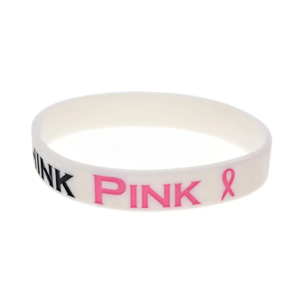 

50 Pcs Breast Cancer Awareness Bangle Think Pink Silicone Bracelet Women Wristband Adult Size