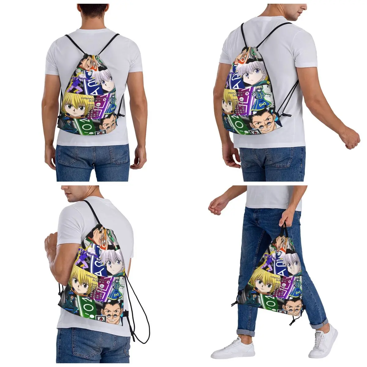 Anime HXH Hunter X Hunter Backpacks Portable Drawstring Bundle Pocket Sundries Bag Book Bags for Man Woman Students