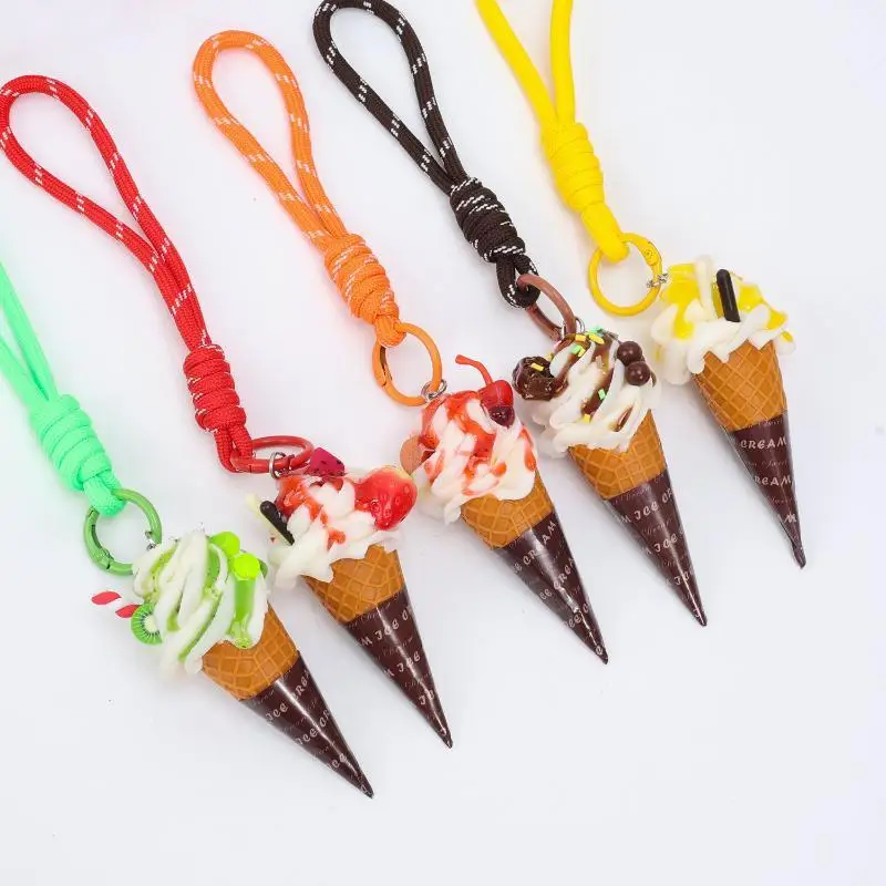 Simulations-Eiscremekegel-Schlüsselanhänger, geflochtenes Lanyard, realistisches Design, Rucksackanhänger, Geschenk für Mädchen – Detail 5
