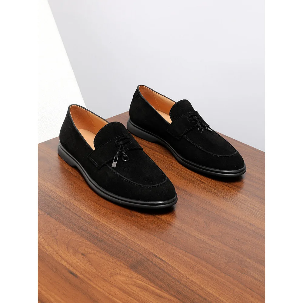 Men's Summer Loafers Genuine Leather British Style Slip on Casual Shoes Suede  Shoes