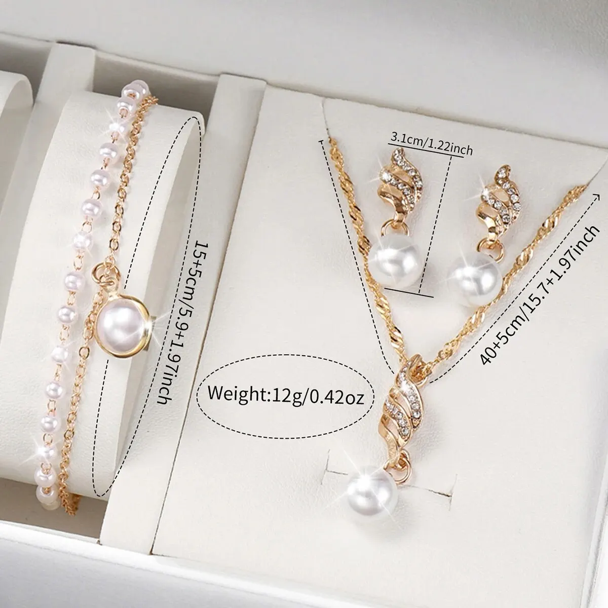 Women Rose Gold Pearl Jewelry Watch Set White Leather Quartz Wrist Watch Necklace Earrings Bracelet Ladies Elegant Gift view 5