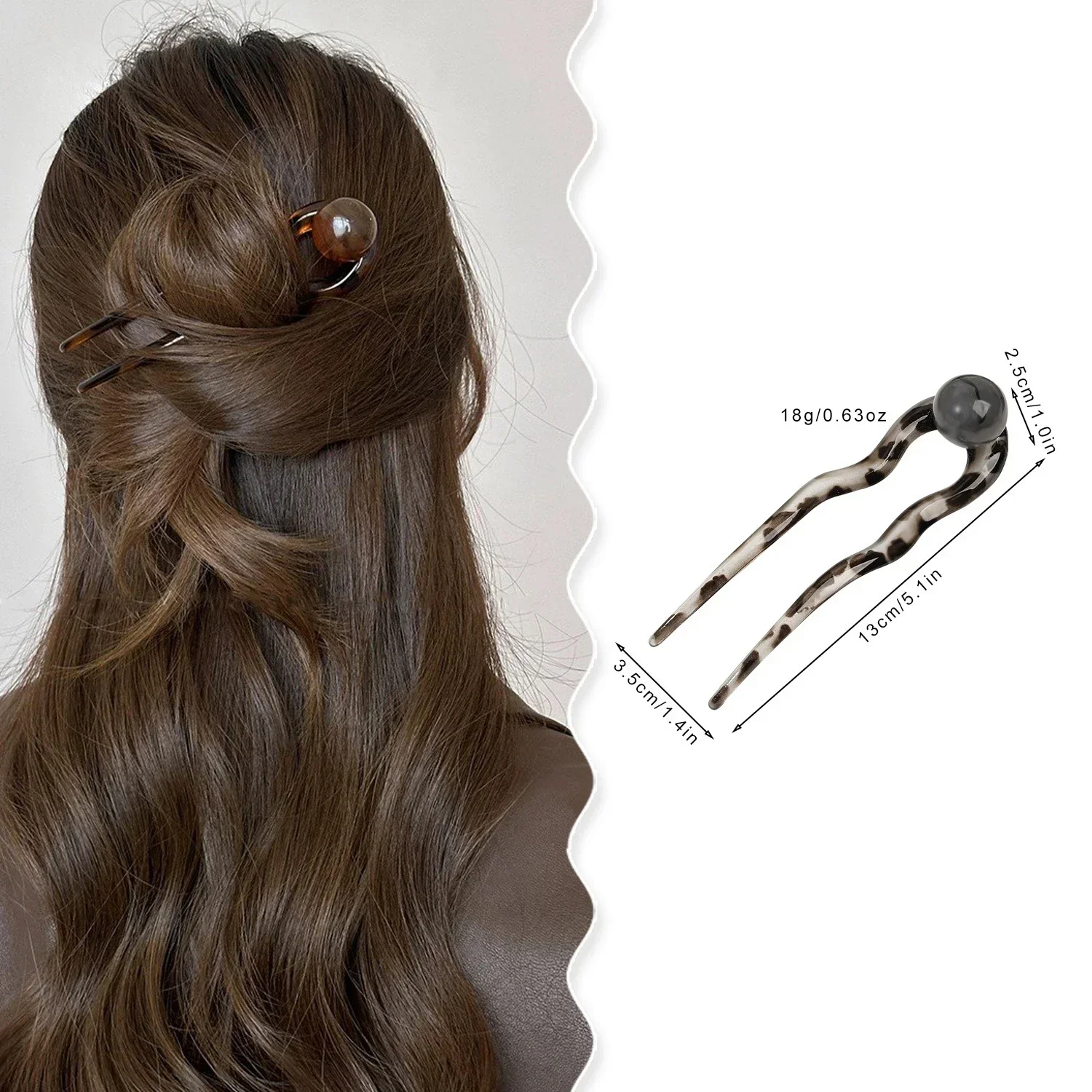 U-shaped Acetic Acid Hairpin Simple Beads Hair Stick Women Girls Colored  Irregular Hairpin Jewelry Styling  Accessories