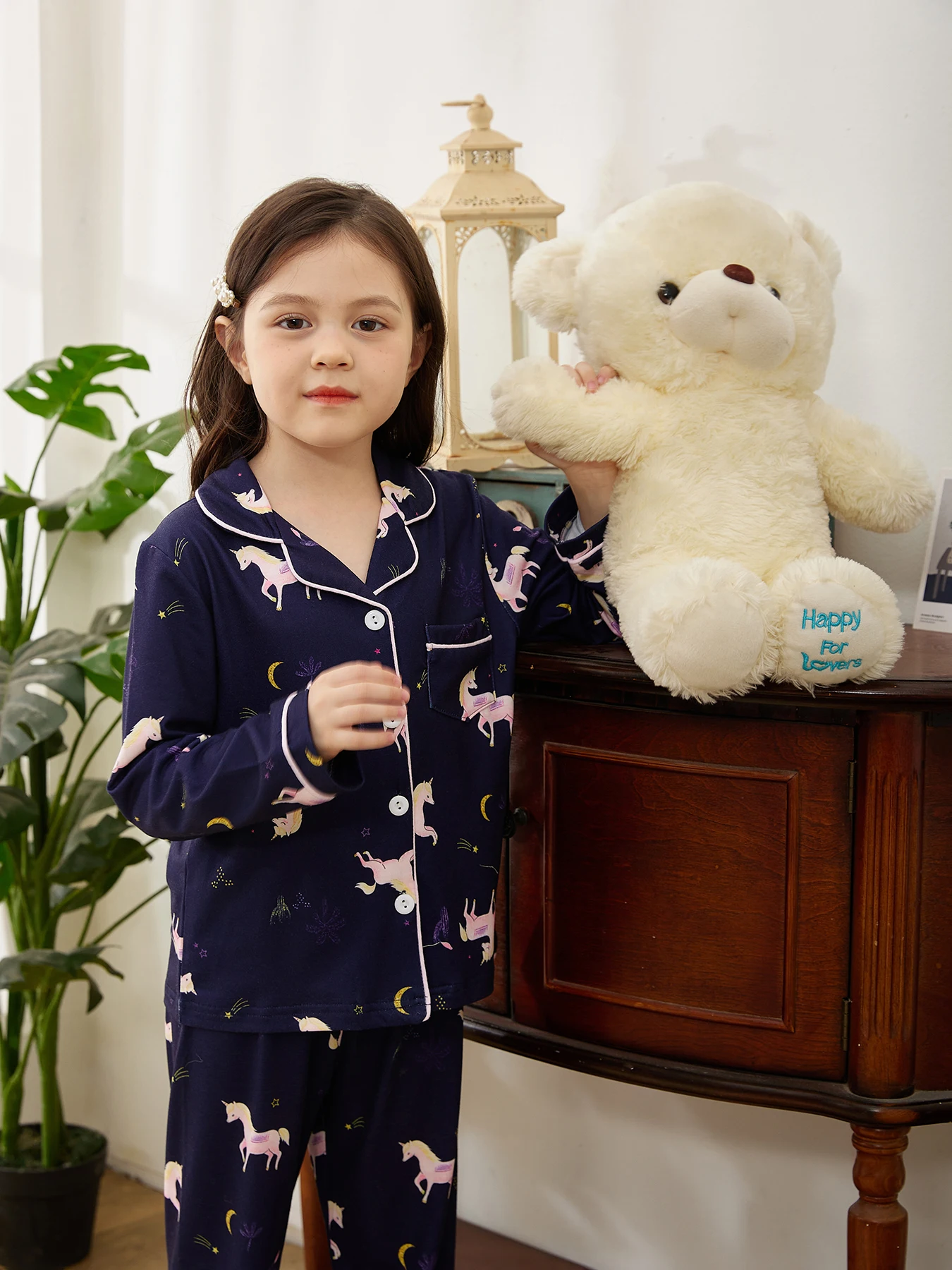 Girls Pajamas Autumn Girls Clothing Set Cotton Fabric Comfortable Feeling Unicorn Pattern Girls Sweatpants Clothes Set