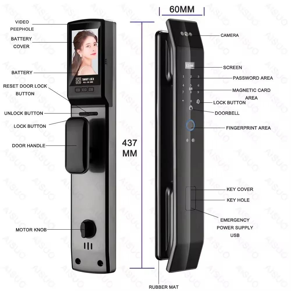 Serrure de porte numérique intelligente avec poignée en bois, empreinte digitale électronique intelligente, sécurité magnétique, sans clé, Ttlock, Tuya, Face Heroes