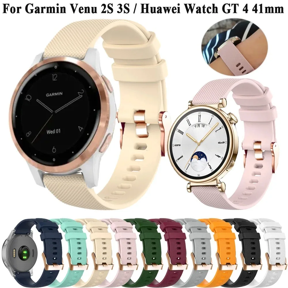 18Mm 20mm for Garmin Venus 2S Vivo active 4S 3S Small Checked Strap Rose Gold Buckle Ladies Men Rubbber Watch Bands