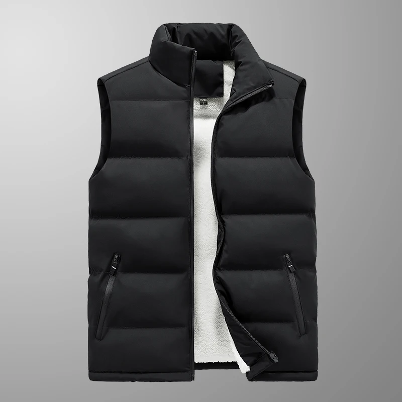 2024 New Solid Color Bakery Clothes Fashionable Versatile Stand-Up Collar Padded Vest Casual Big Yards Winter Men\'s Clothing