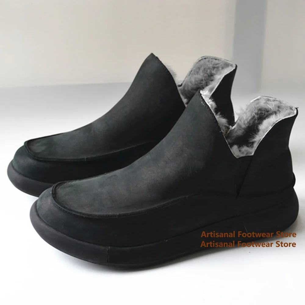 

Low Top Snow Boots for Men Soft Leather Soft Sole Thick Soled Ankle Boots Winter Men's Shoes Trendy Handmade Men's Boots