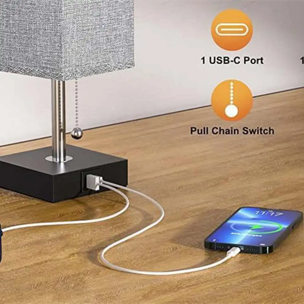 Touch Control Fabric Table Lamp Three Level Dimmable Bedside Light USB Charging Modern Desk Lighting For Home Decor