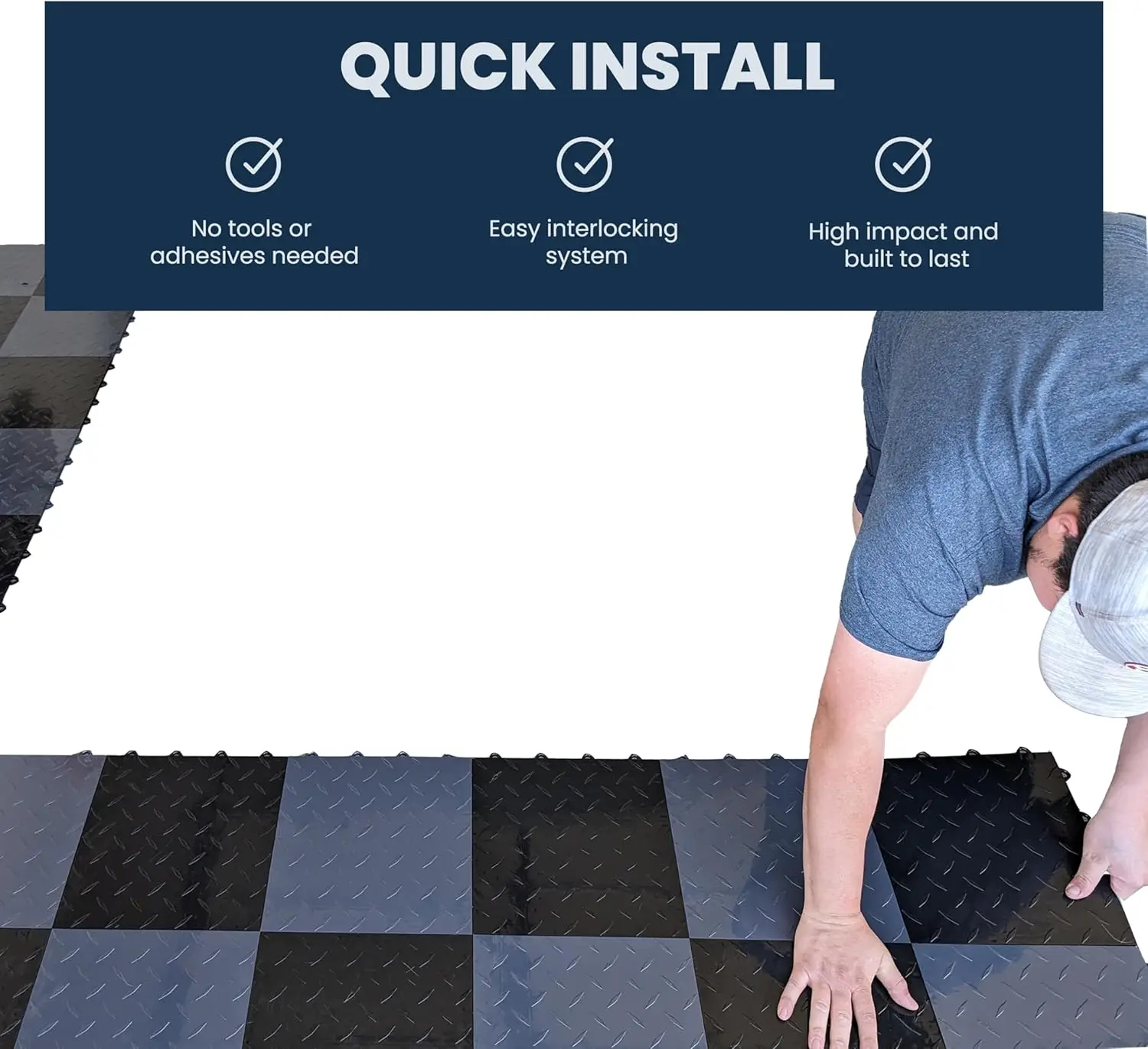 Antislip 12x12 kunststof in elkaar grijpende garagevloertegels voor organisatie en opslag, oplossing met kliksluiting