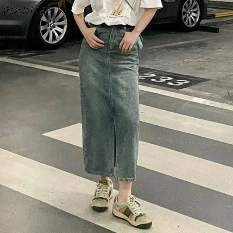 Skirts Women Washed Retro Denim High Waist Chic Fashion All-match Casual Simple Baggy Female Streetwear Spring Design Faldas Ins