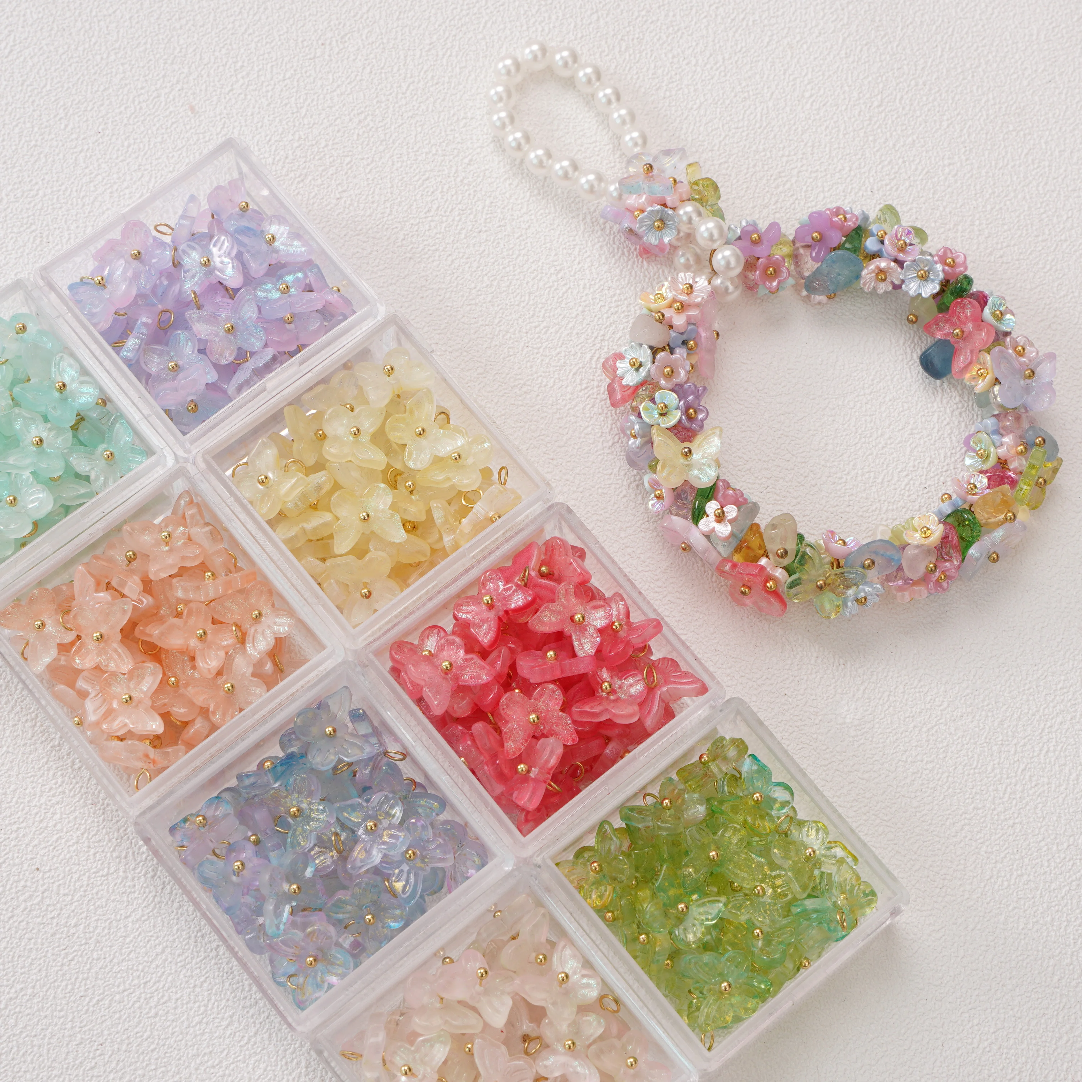 5 шт., стеклянный кулон-бабочка, разноцветный бант, подвески для изготовления ювелирных изделий, серьги «сделай сам», браслет, цепочка для телефона, аксессуары 10x11 мм