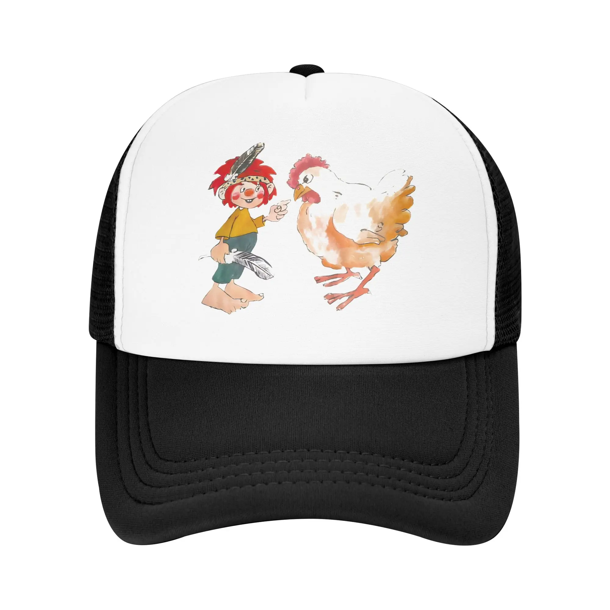 Pumuckl Touching Chicken Mouth Mesh Sun Hats  Unisex Men Print Hip Hop Hats Spring Funny Outdoor Sport Breathable Baseball Caps