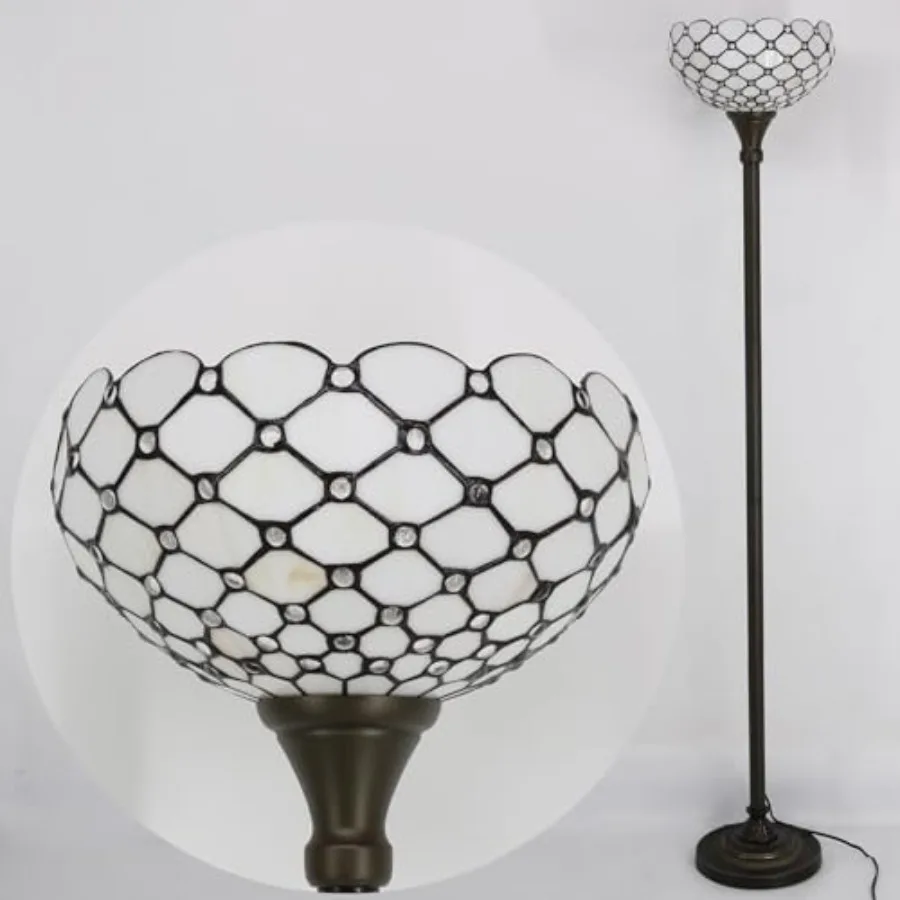 مصباح أرضي تيفاني مع كريم العنبر الزجاج الملون حبة ضوء لغرفة النوم غرفة المعيشة ديكور المنزل مكتب 12X12X71 بوصة الدائمة