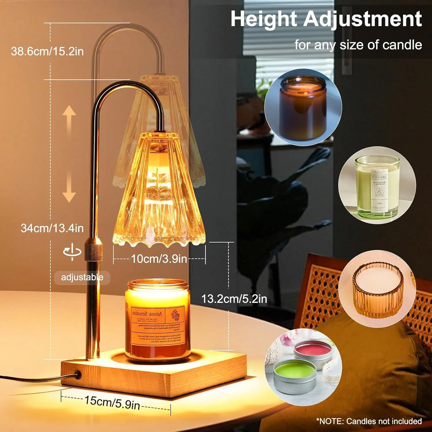 Imagem -04 - Altura Ajustável Vela Aquecedor com Temporizador e Dimmer Leve Lâmpada Elétrica Lâmpadas