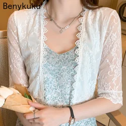 Sweet Lace Shawl Summer Bolero Women Cardigan Femme Mesh Vest Thin Shrug Sunscreen Womens Short Coat Jacket Half Sleeve Crop Top