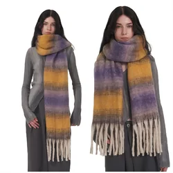 Luxury Brand Scarf Striped Winter Scarves Z Cashmere Handfeeling Soft Brushed Tie Dye Warm Shawl Bright Color Scarves for Women