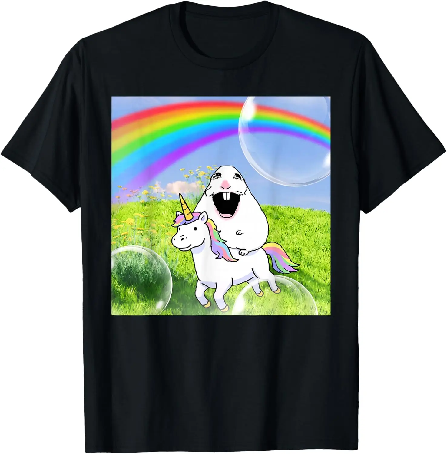 Happy Hamster Riding Unicorn Funny Meme Alpha Gen Z T-Shirt Halloween Loose-Fit Pure Cotton Short-Sleeve Top – Stylish, Breathable, Plus-Size – Christmas Gift