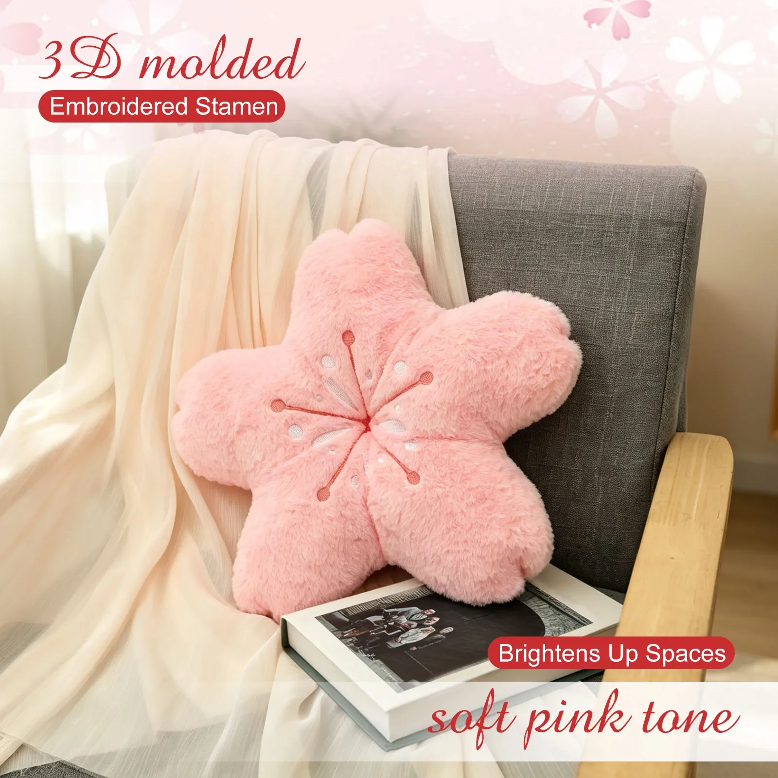 Cute Pink Cherry Petal Pillow Sakura Shape Sofa Chair Seat Cushion Car Office Bedroom Throw Pillow Plush Gift Girls Kids Pillow