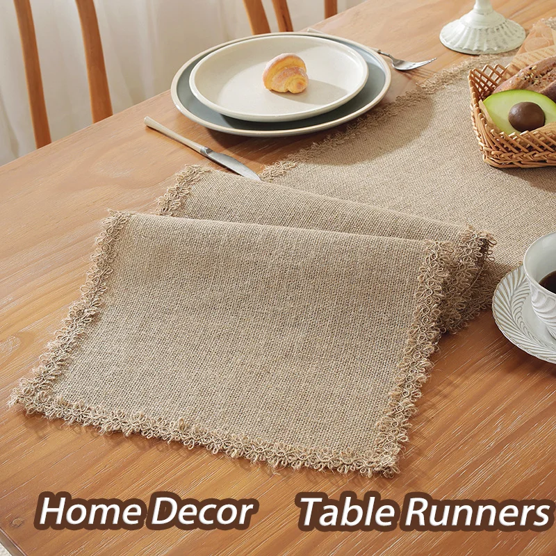 American Retro Table Runner Linen Tassel Fringe Long Table Runners Simple Decoration Hallway Cabinet Cover Cloth Home Decor Prop