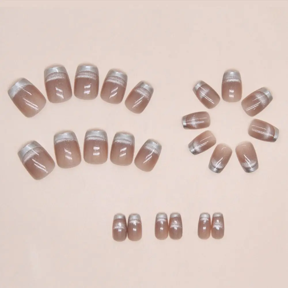 Wearable Manicure Cat Eye Fake Nails Fashion Square Head Full Cover Press on Nails French False Nail Girl