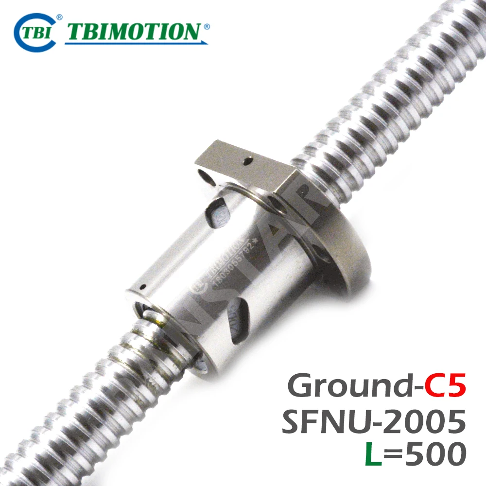 TBI Motion SFU2005 C5 Ground 5mm Lead SFNU2005 Ball Screw 500mm R20 Professional High Precision Flange Ball Nut CNC Parts Grind