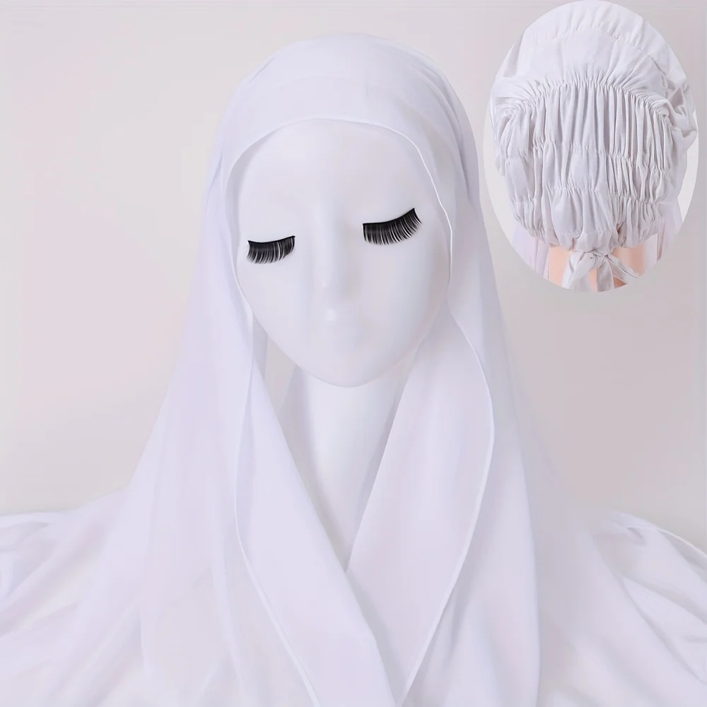 Hijab istantaneo in chiffon tinta unita con allacciatura sul retro sotto il cappuccio Elegante protezione solare sottile e traspirante