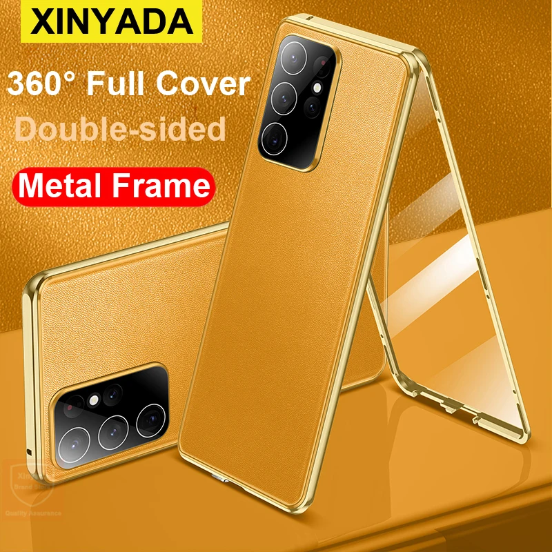 360 Full Body For Samsung Galaxy S24 Ultra Case Tempered Glass Case For Samsung Galaxy S24 Ultra Flip Leather Phone Cover Metal