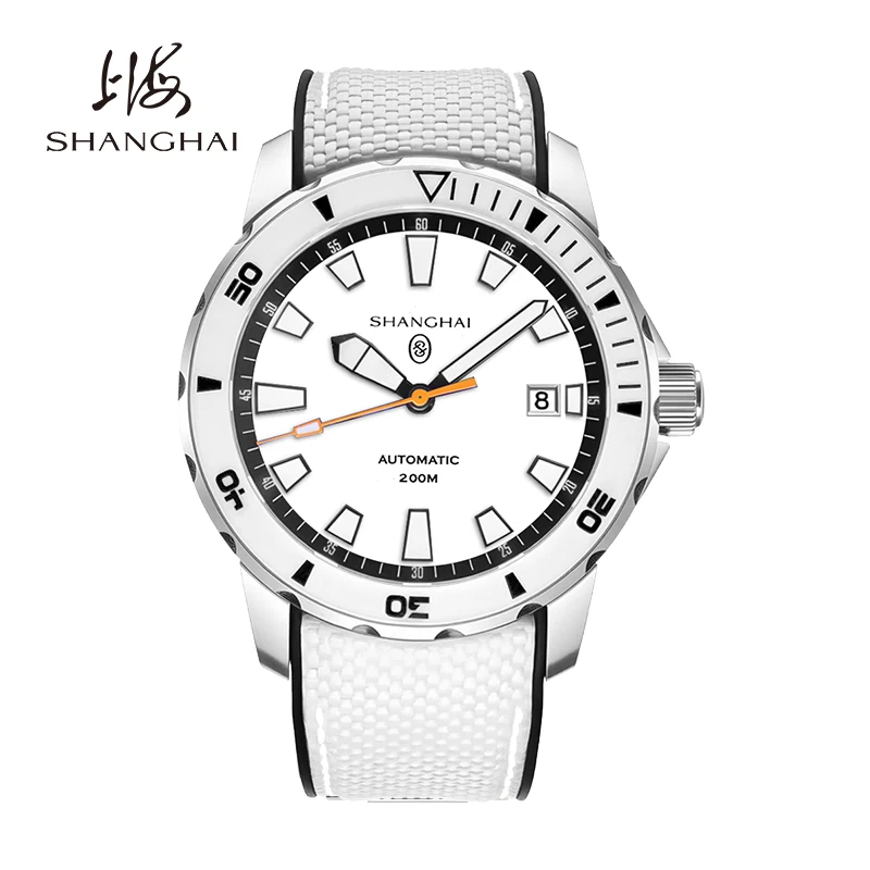 

Мужские автоматические механические наручные часы Shanghai Watch, водонепроницаемые до 200 м, для дайвинга, с люминесцентным дисплеем даты, повседневные часы SH024