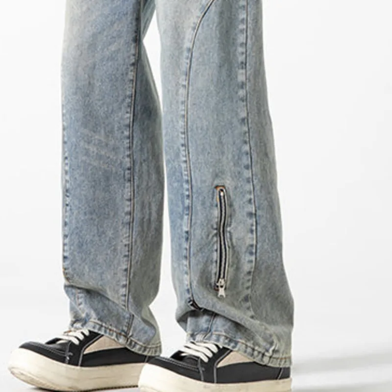LUZHEN 2026 New Zipper Decorate Leg Straight Tube Denim Pants Men Trendy High Quality Vintage Style Handsome Casual Jeans JY7894