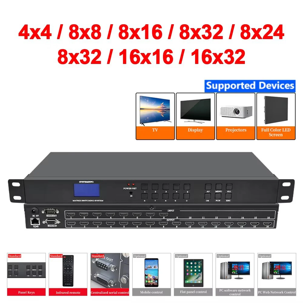 

Commercial Hd Audio/Video Matrix Switch 4x4 8x8 8x16 16x16 16x32Chassis Style Digital Signal Host Matrix Switcher 1080P For Hdmi