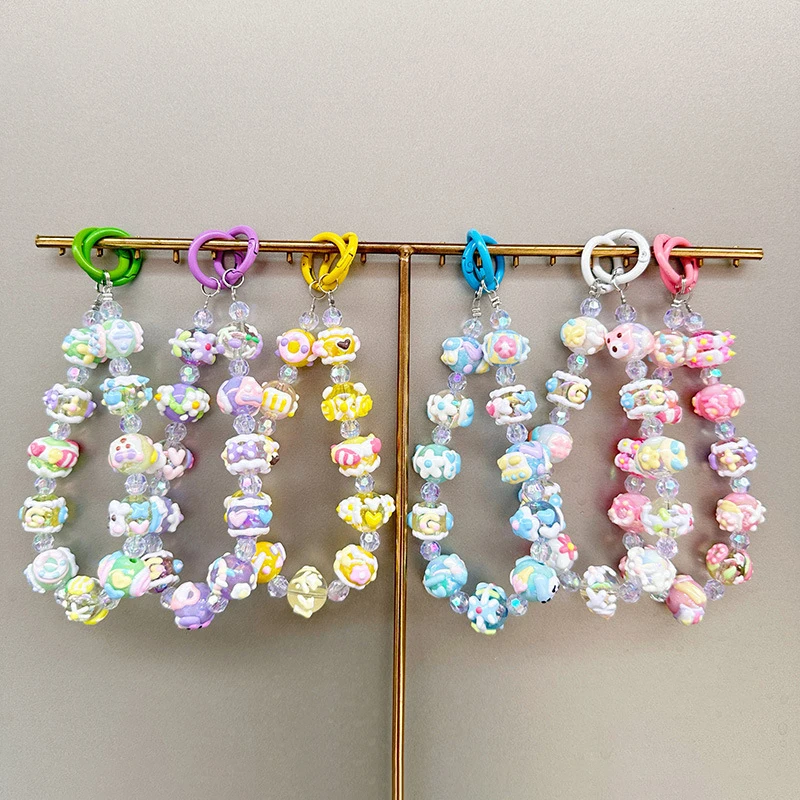 

Ремешок для мобильного телефона с защитой от потери, цепочка на запястье, нарисованный вручную кулон из бисера, брелок для ключей, сумка, подвески, украшение