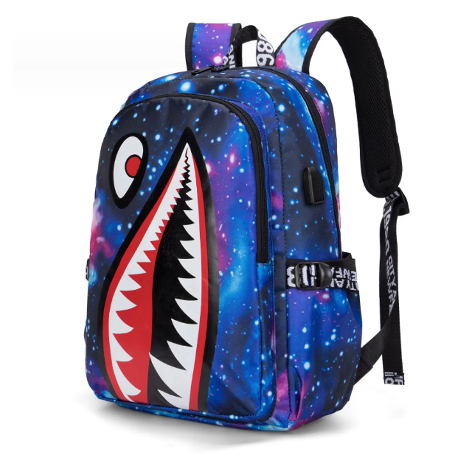 Mochila Mochila de viaje con estampado de tiburones de dibujos animados, Mochila para estudiantes de escuela primaria, Mochila Infantil