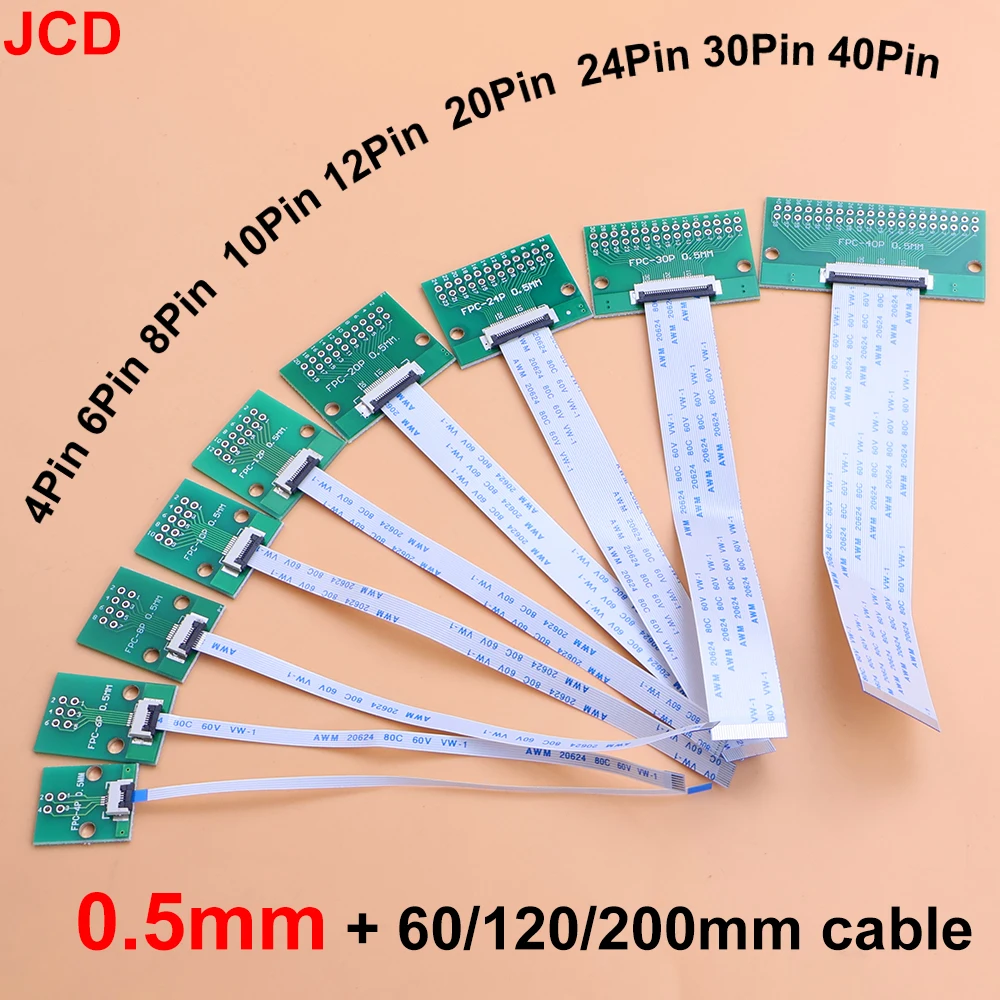 1Set FFC/FPC Connector 0.5mm Pitch 60/120/200mm Length FFC Cable 4P 6PIN 8PIN 10PIN 12PIN 20PIN 24PIN 30PIN 40PIN Adapter Board
