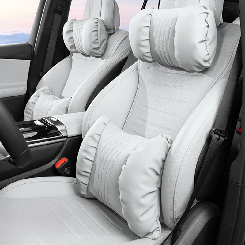 Luxury Car Headrest Neck Pillow Pu Memory Cotton Comfort Cushion Waist Pillow For BMW Audi Benz Tesla Universal Car Accessories view 2