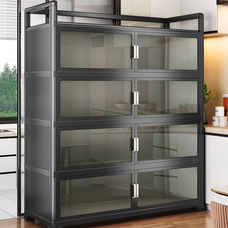 Kitchen shelves, floor-to-ceiling, multi-layer storage cabinets, household appliances, microwave ovens, bowls, side storage