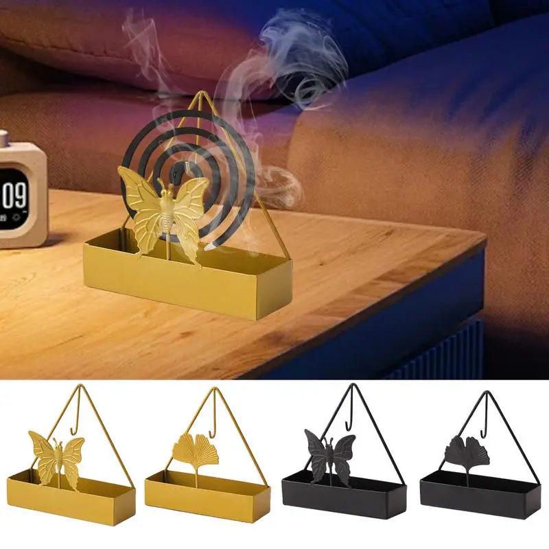 Butterflies Apricot Leaves Fireproof Incense Holder AntiScald Mosquito Coil Holder With Tray Triangular Shape Mosquito Repellent