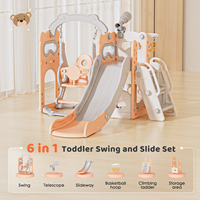 6-in-1 Children's Climbing Frame Slide Swing Set 170cm Extra Long Slide Indoor Outdoor Freestanding Garden Slide Playground Baby