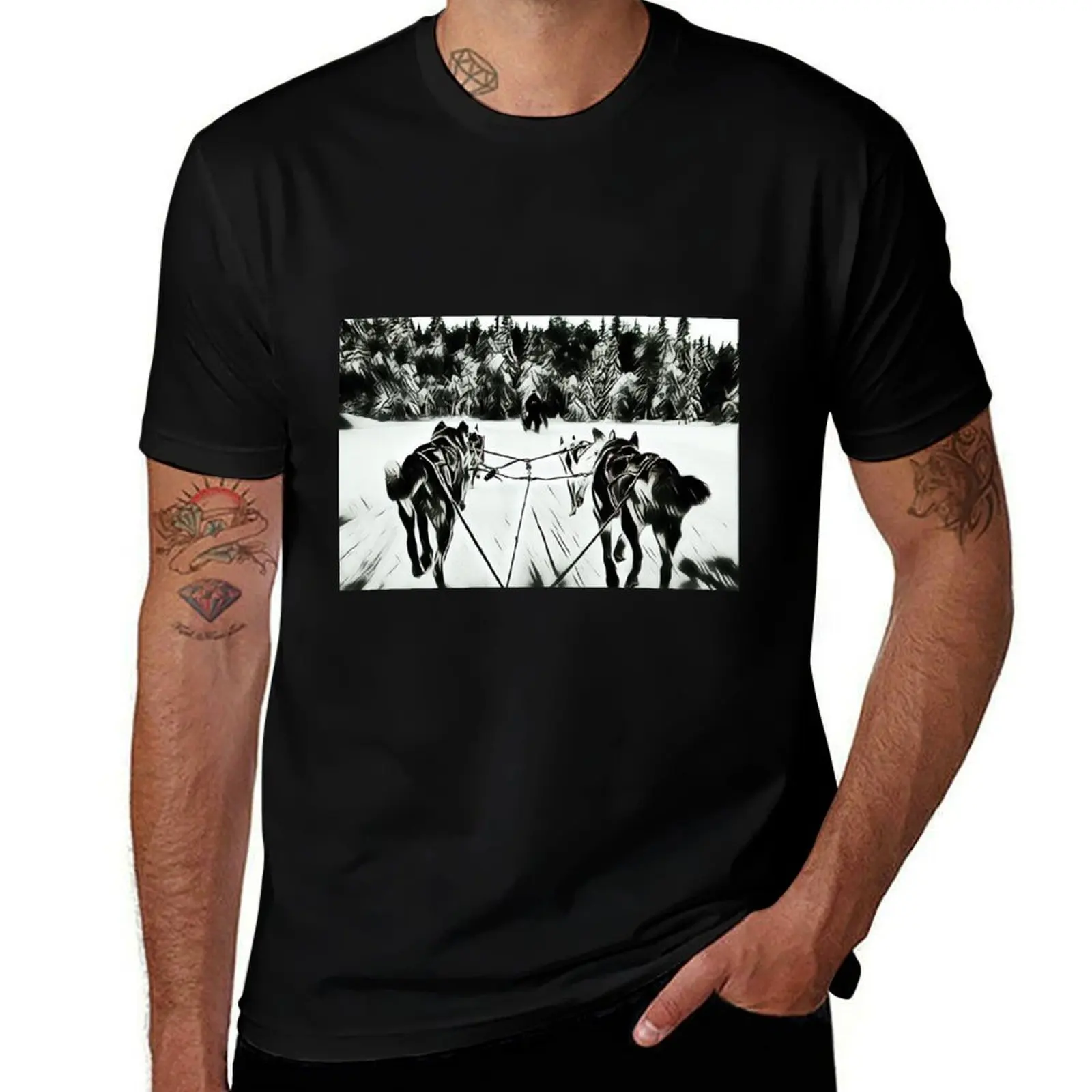 Huskeys in the snow T-Shirt Fashion Print Casual Short Sleeve