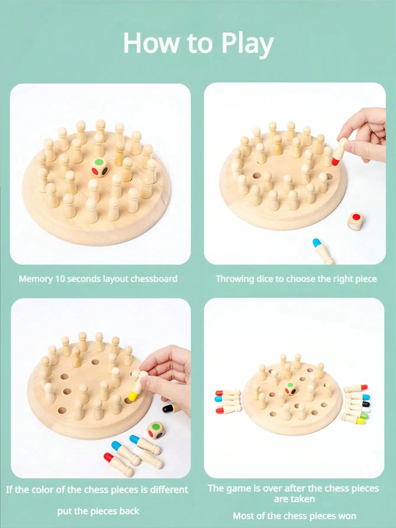 1 Set Wooden Color Memory Chess Desktop Toys Double Or Multiple People Interactive Creative Games A Birthday Present Gift