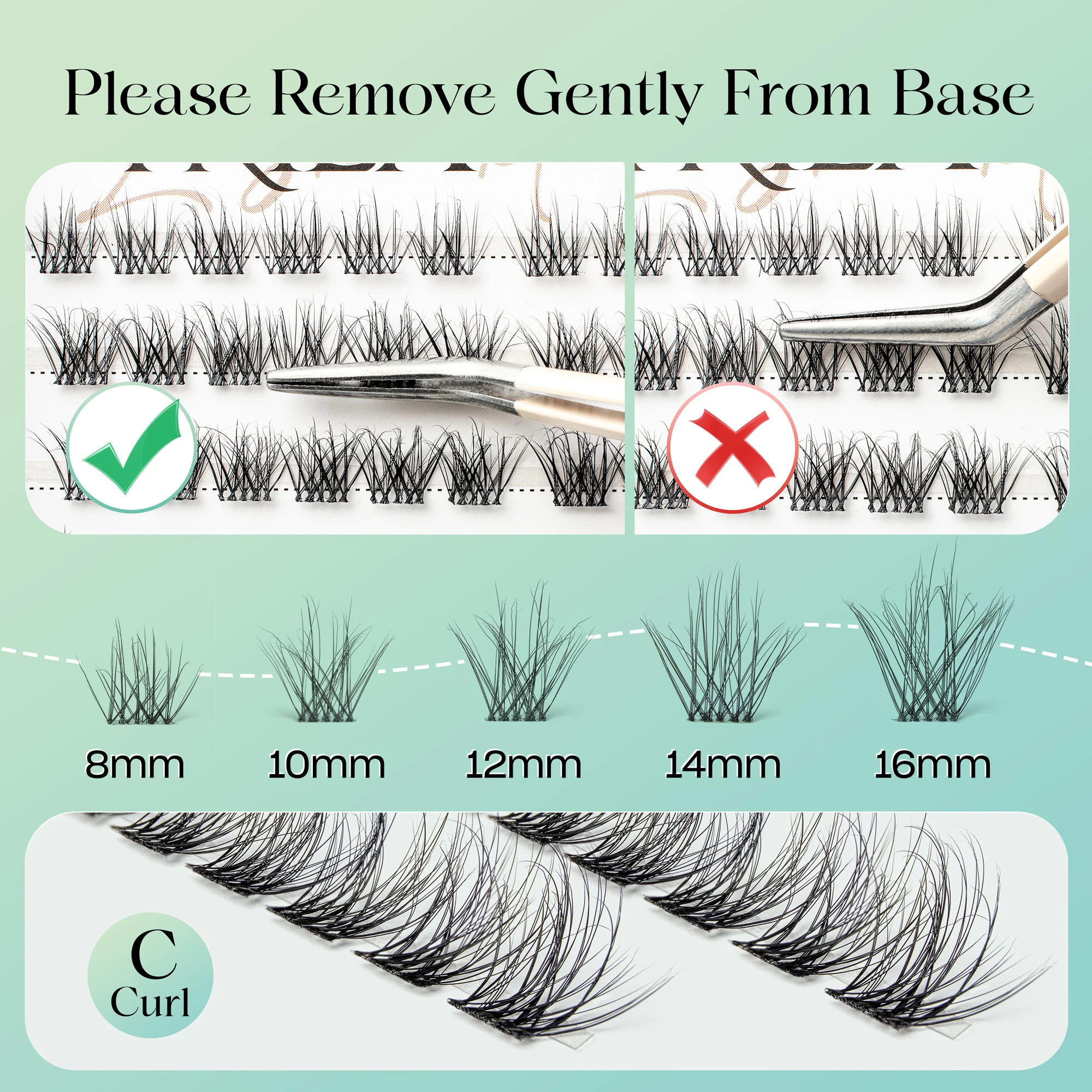 Individual Lashes Cluster C Curl Mix Lash Clusters 3D Wispy DIY Eyelash Extension 0.1mm Super Thin Band Resuable Natural Lashes