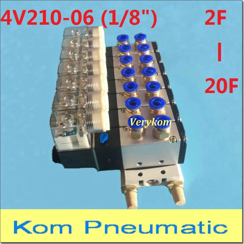 Innfeeltech 5/2-Wege-Magnetventil 4V210-08 – DC12V, BSP 1/8, Inkl. 3x PC6-02, 2 Schalldämpfer & Teflonband – Für Pneumatiksysteme