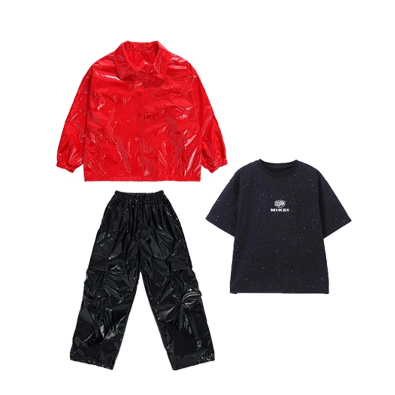 Nieuwe Jongens Meisjes Hiphop Kleding Straat Jazzdans Kostuums Lederen Kleding Cargo Broek Pak Stadium Outfit Catwalk Wear DQL10393