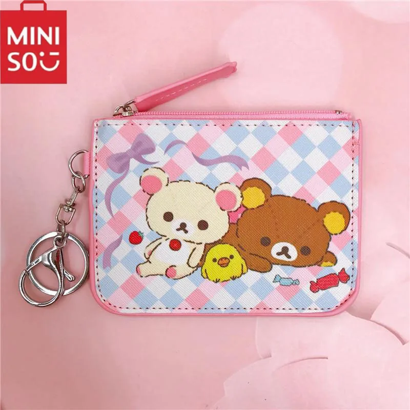 New Kawaii Cute Rilakkuma Card Holder Zero Wallet Zippered Mini Student Wallet Badge With Keychain Cartoon Gift For Girls