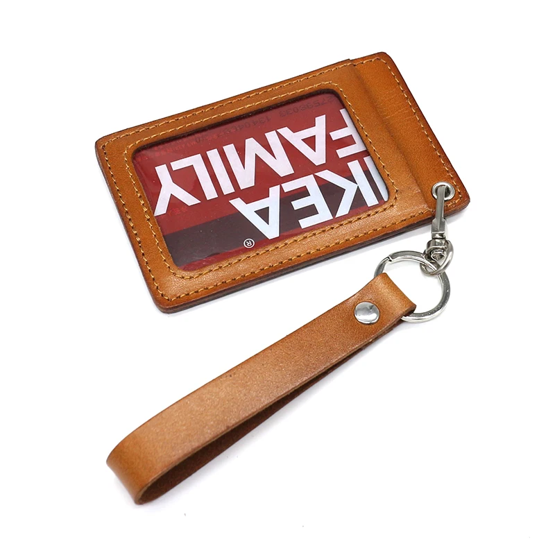 Top layer leather Card sleeve Vegetable tanned leather Retro keychain card bag ID card,Bus card Key chain Gift Diy